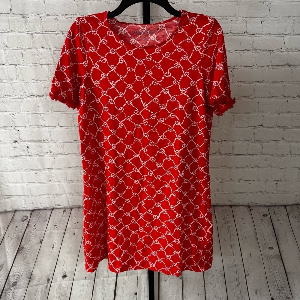 Draper James Red Chain-Link Print Short Sleeve Dress